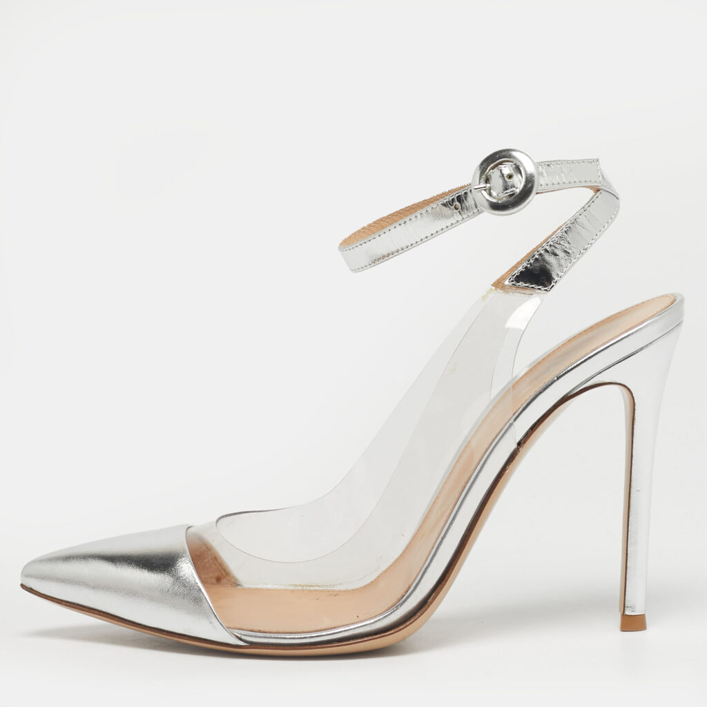 Gianvito Rossi Transparent/Silver Leather and PVC Ankle Strap Pumps Size 38 Gianvito Rossi Transparent/Silver Leather and PVC Ankle Strap Pumps Size 38