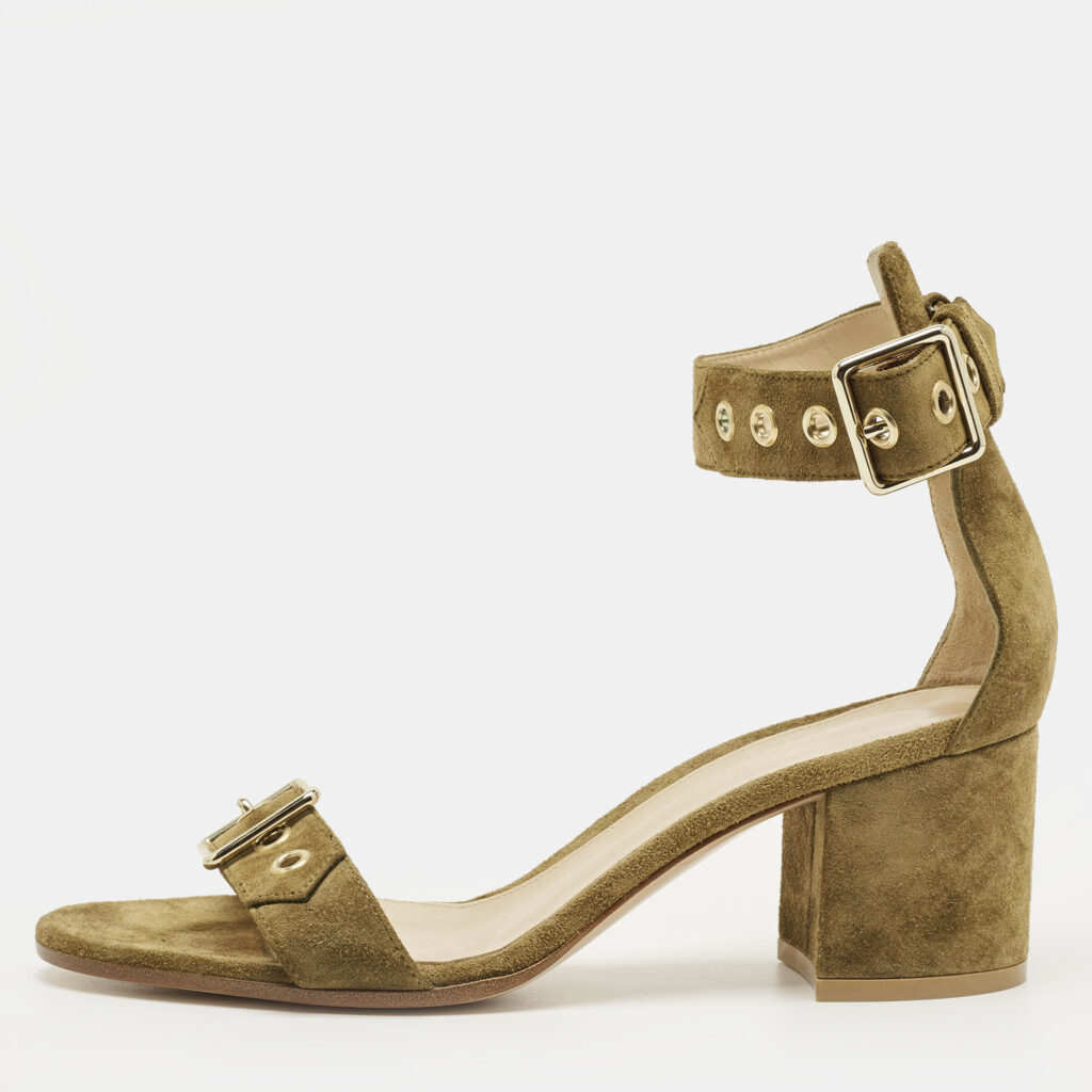 Gianvito Rossi Green Suede Portofino Ankle Strap Sandals Size 36.5 Gianvito Rossi Green Suede Portofino Ankle Strap Sandals Size 36.5