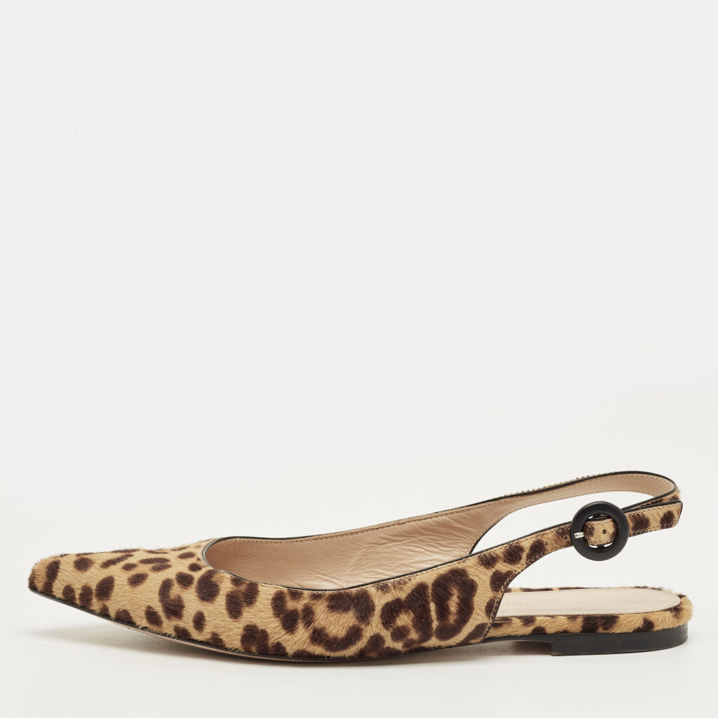 Gianvito Rossi Brown Leopard Print Calfhair Anna Slingback Flats Size 36 Gianvito Rossi Brown Leopard Print Calfhair Anna Slingback Flats Size 36