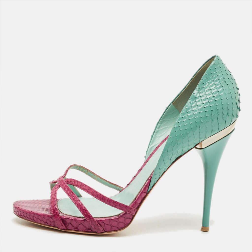 Gianvito Rossi Pilacvi Size 40 Blue/Burgundy Python Leather D'orsay Pumps