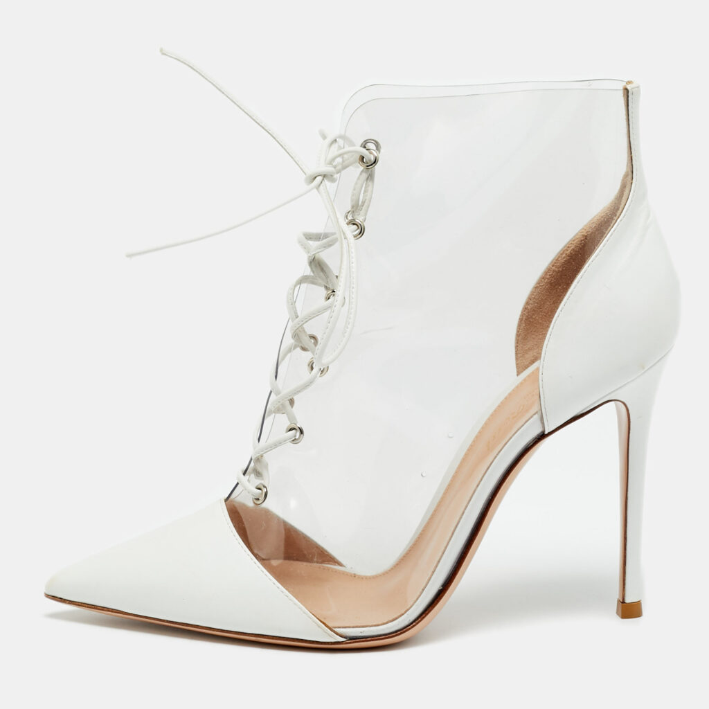 luxury-women-gianvito-rossi-used-shoes-p1247546-001-1.jpg Gianvito Rossi Icon Size 38.5 White Leather and PVC Ankle Length Boots