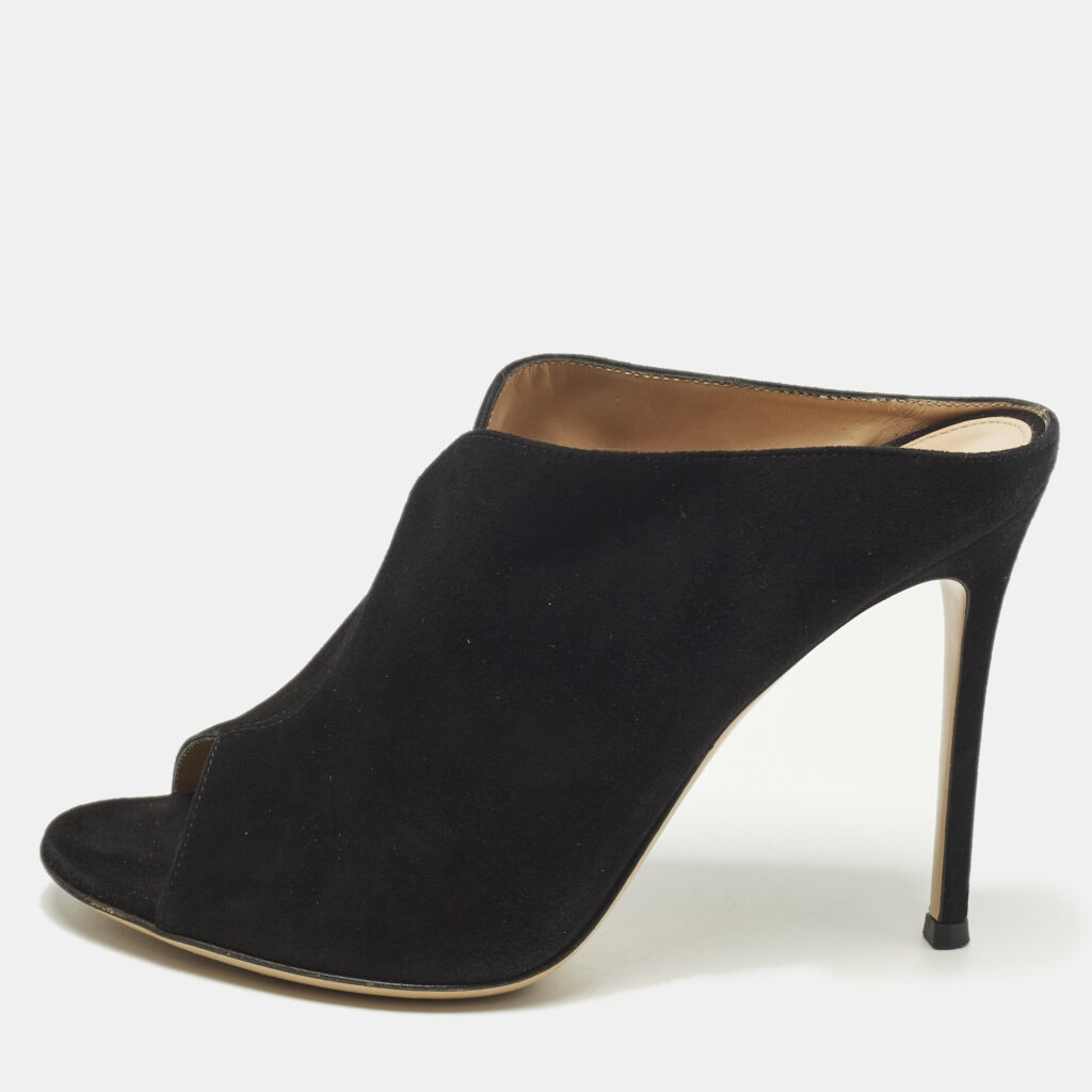Gianvito Rossi Size 39.5 Black Suede Open Toe Mules