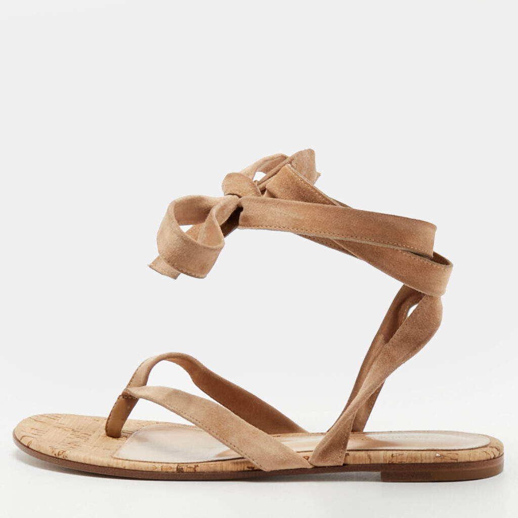 Gianvito Rossi Size 38.5 Brown Suede Ankle Wrap Flat Sandals Gianvito Rossi Size 38.5 Brown Suede Ankle Wrap Flat Sandals