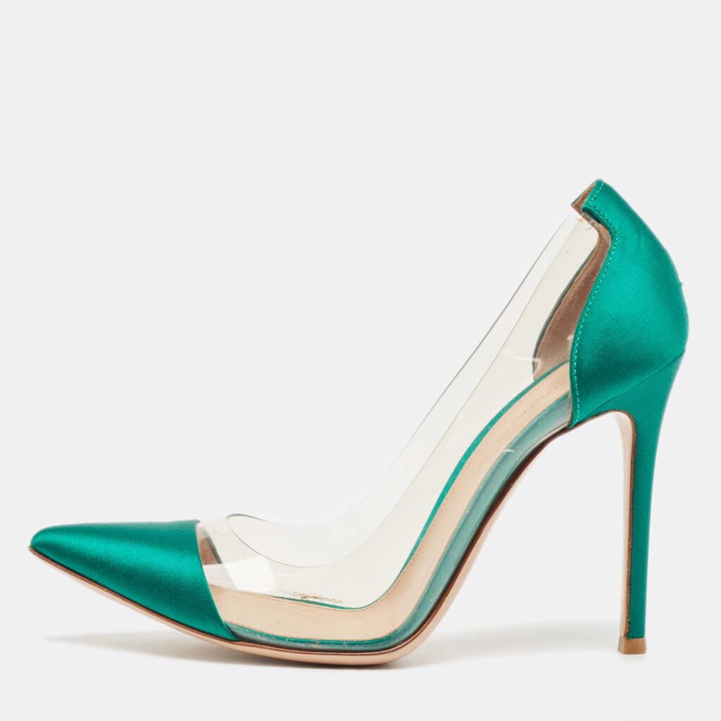 Gianvito Rossi Green Satin and PVC Plexi Pumps Size 38 Gianvito Rossi Green Satin and PVC Plexi Pumps Size 38