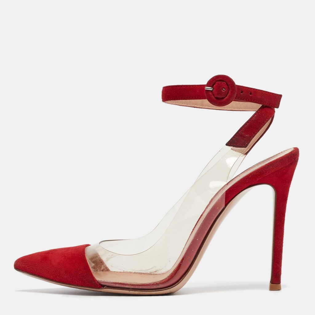 luxury-women-gianvito-rossi-used-shoes-p971211-001-1.jpg Gianvito Rossi Red Suede and PVC Anise Pumps Size 36.5