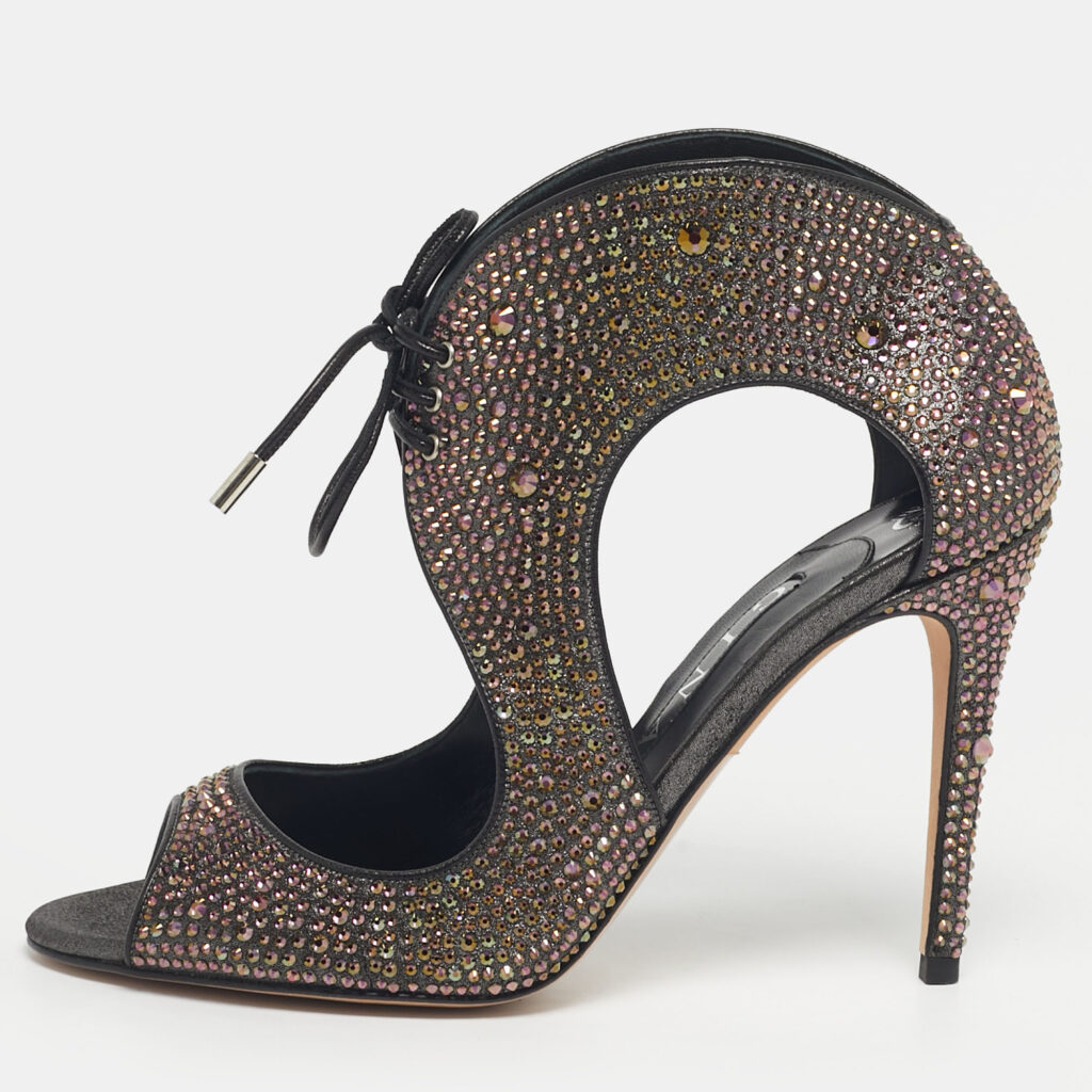 Gina Metallic Satin Crystal Embellished Cut Out Sandals Size 40