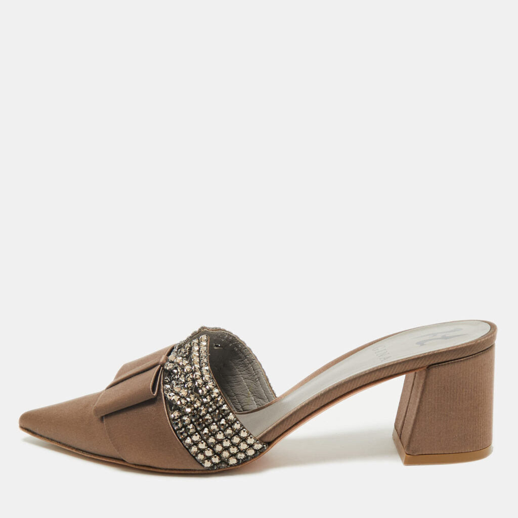 Gina Brown Satin Crystal Embellished Chachki Block Heel Mules Size 38 Gina Brown Satin Crystal Embellished Chachki Block Heel Mules Size 38