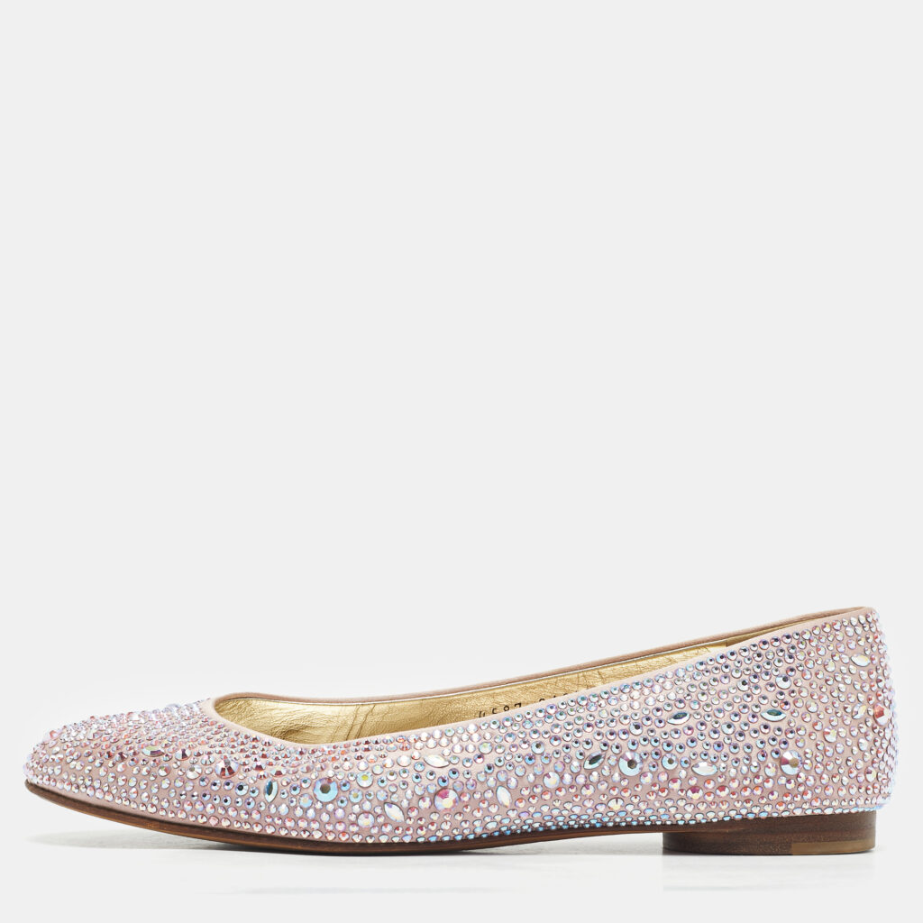 Gina Purple Satin Crystal Embellished Ballet Flats Size 39.5