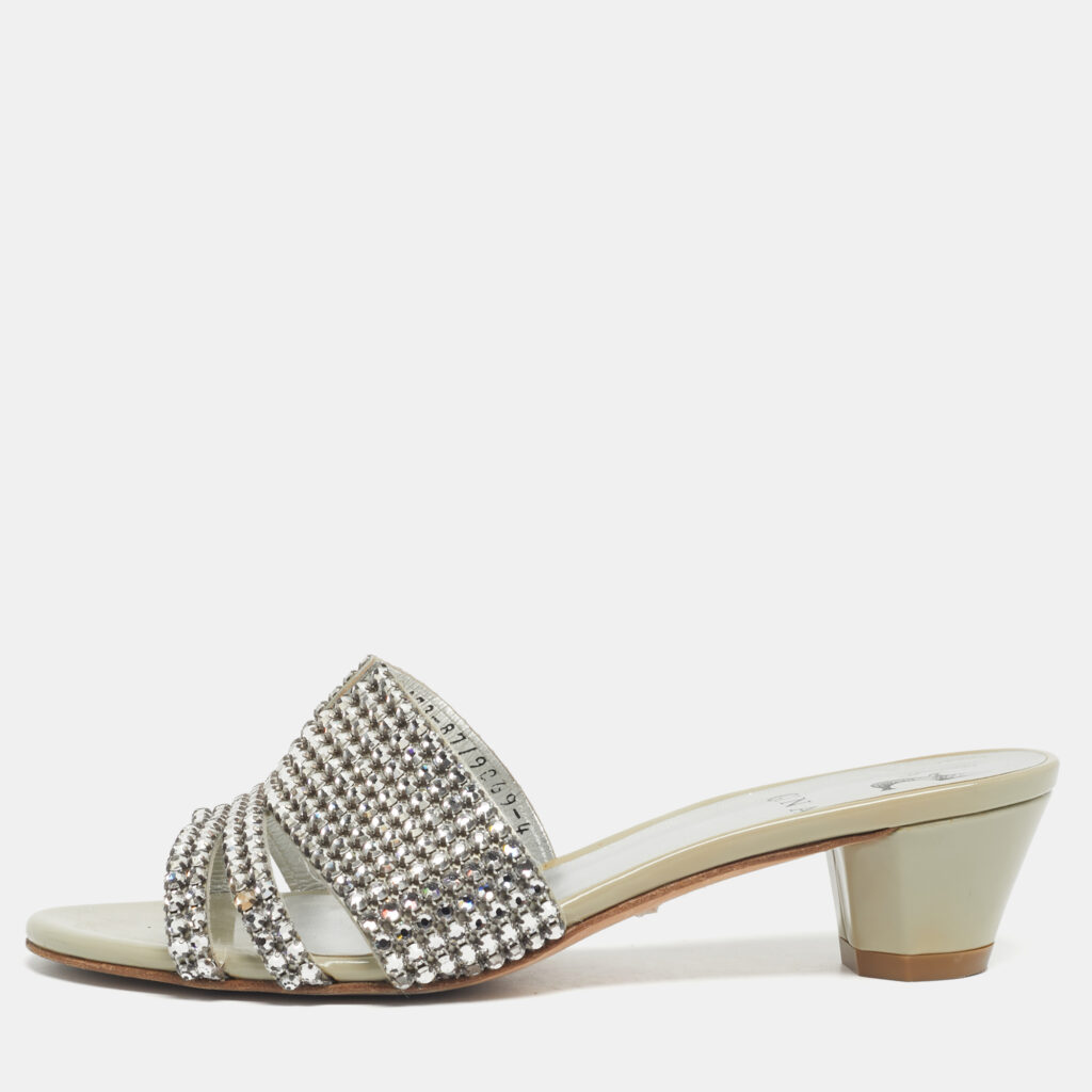 Gina Grey Leather Galaxy Crystals Slide Sandals Size 37 Gina Grey Leather Galaxy Crystals Slide Sandals Size 37