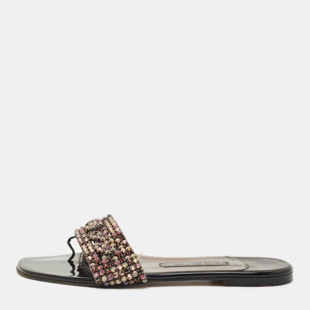 Gina Silver Leather Crystal Embellished Aurora Thong Flat Slides Size 37.5 Gina Silver Leather Crystal Embellished Aurora Thong Flat Slides Size 37.5