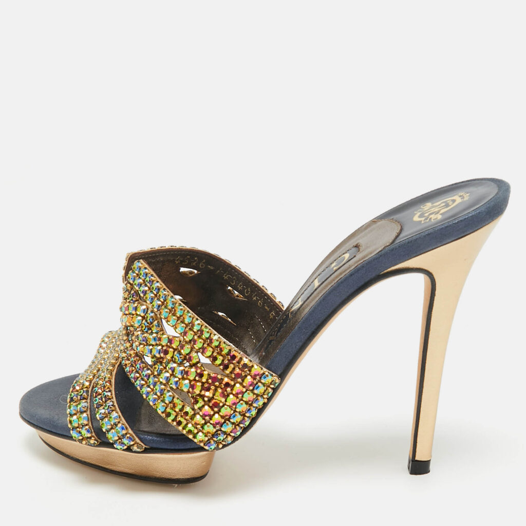 Gina Mlticollor Leather Crystal Embellished Slide Sandals Size 37 Gina Mlticollor Leather Crystal Embellished Slide Sandals Size 37