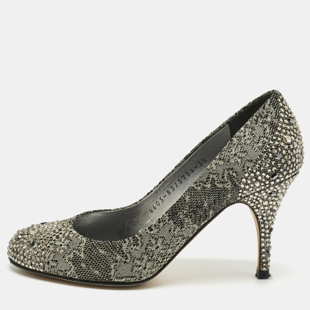 Gina Black/Gold Lace Crystals Embellished Pumps Size 36.5