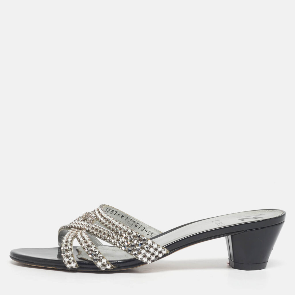 Gina Silver Leather Crystal Embellished Slide Sandals Size 38.5 Gina Silver Leather Crystal Embellished Slide Sandals Size 38.5