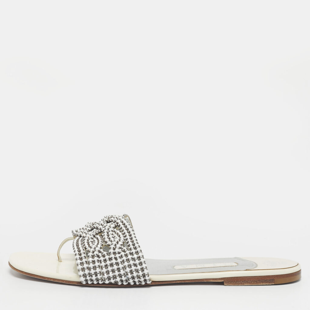 Gina White Leather Loren Flat Slide Size 40.5 Gina White Leather Loren Flat Slide Size 40.5
