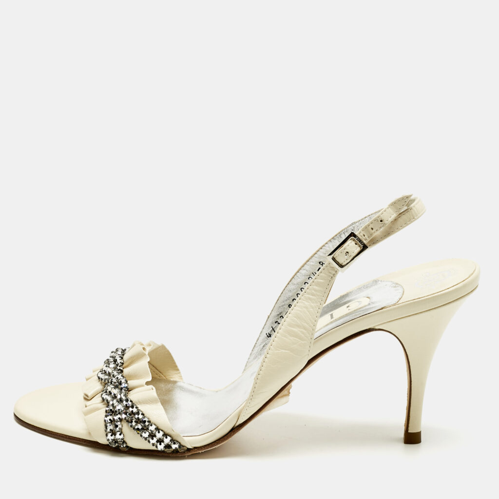 luxury-women-gina-used-shoes-p1217579-008-1.jpg Gina Cream Leather Crystal Embellish Slingback Sandals Size 41