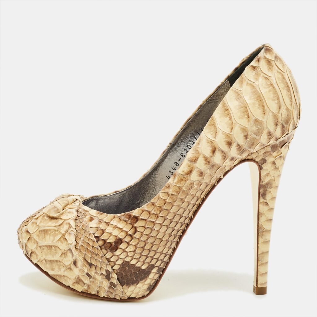 Gina Beige/Brown Python Leather Hoodie Platform Pumps Size 37 Gina Beige/Brown Python Leather Hoodie Platform Pumps Size 37