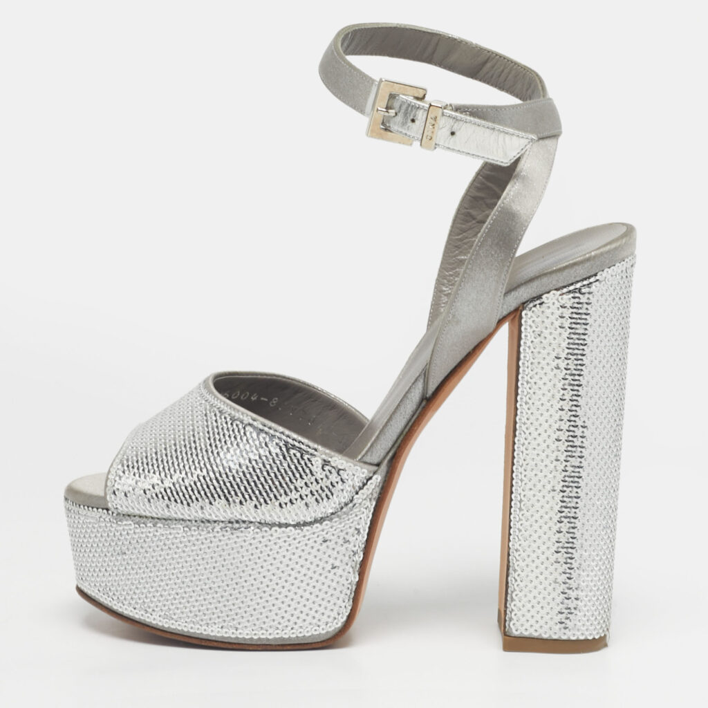 Gina Grey Satin and Sequins Platform Ankle Strap Sandals Size 36.5
