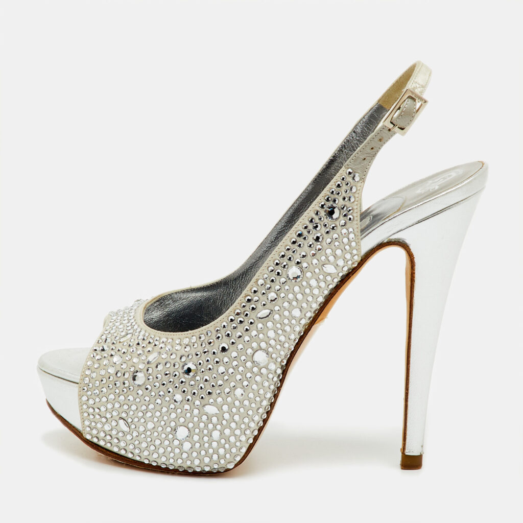 Gina Grey Satin Crystal Embellished Peep Toe Slingback Platform Sandals Size 37 Gina Grey Satin Crystal Embellished Peep Toe Slingback Platform Sandals Size 37