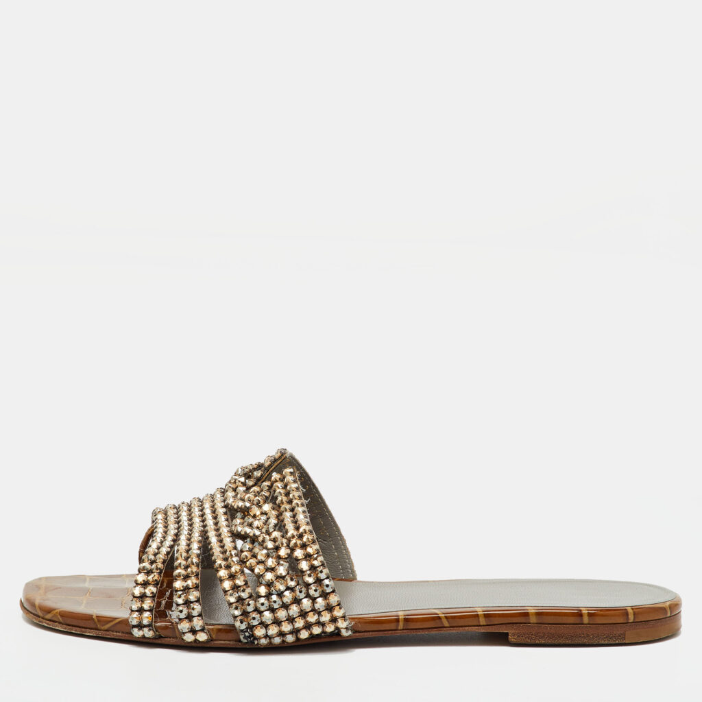 Gina Brown Crystal Embellished Leather Loren Flat Sandals Size 39 Gina Brown Crystal Embellished Leather Loren Flat Sandals Size 39