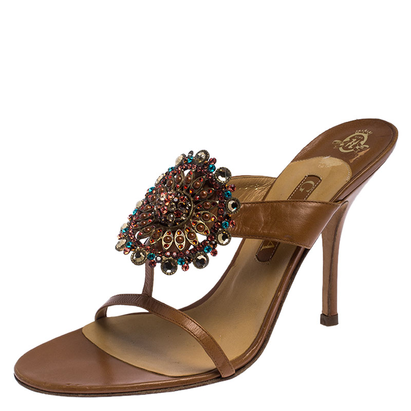 Gina Brown Leather Embellished Strappy Sandals Size 41 Gina Brown Leather Embellished Strappy Sandals Size 41