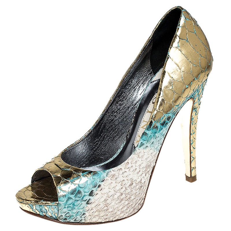 Gina Multicolor Python Peep Toe Platform Pumps Size 37 Gina Multicolor Python Peep Toe Platform Pumps Size 37