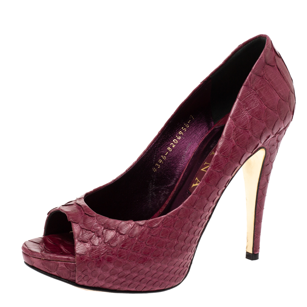 Gina Purple Python Peep Toe Platform Pumps Size 37