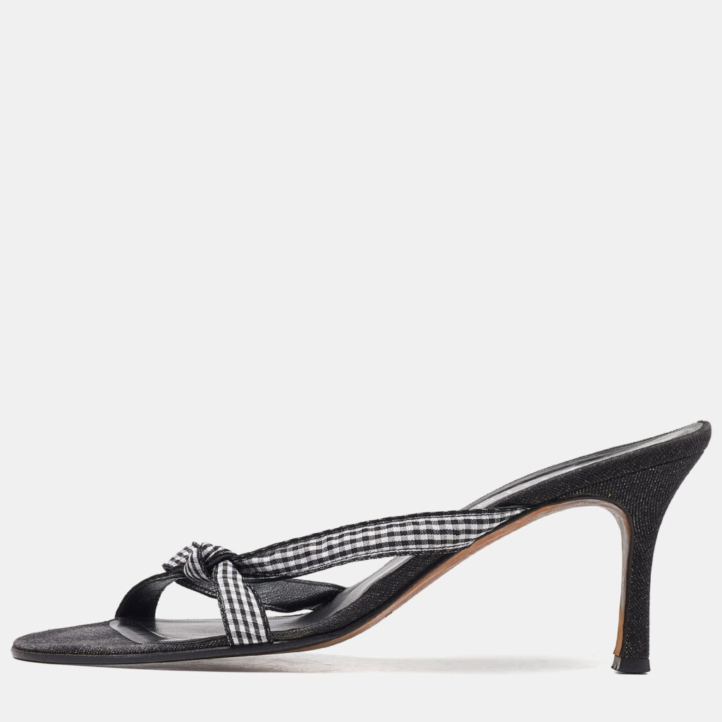Gina White/Black Fabric Knotted Slide Sandals Size 39
