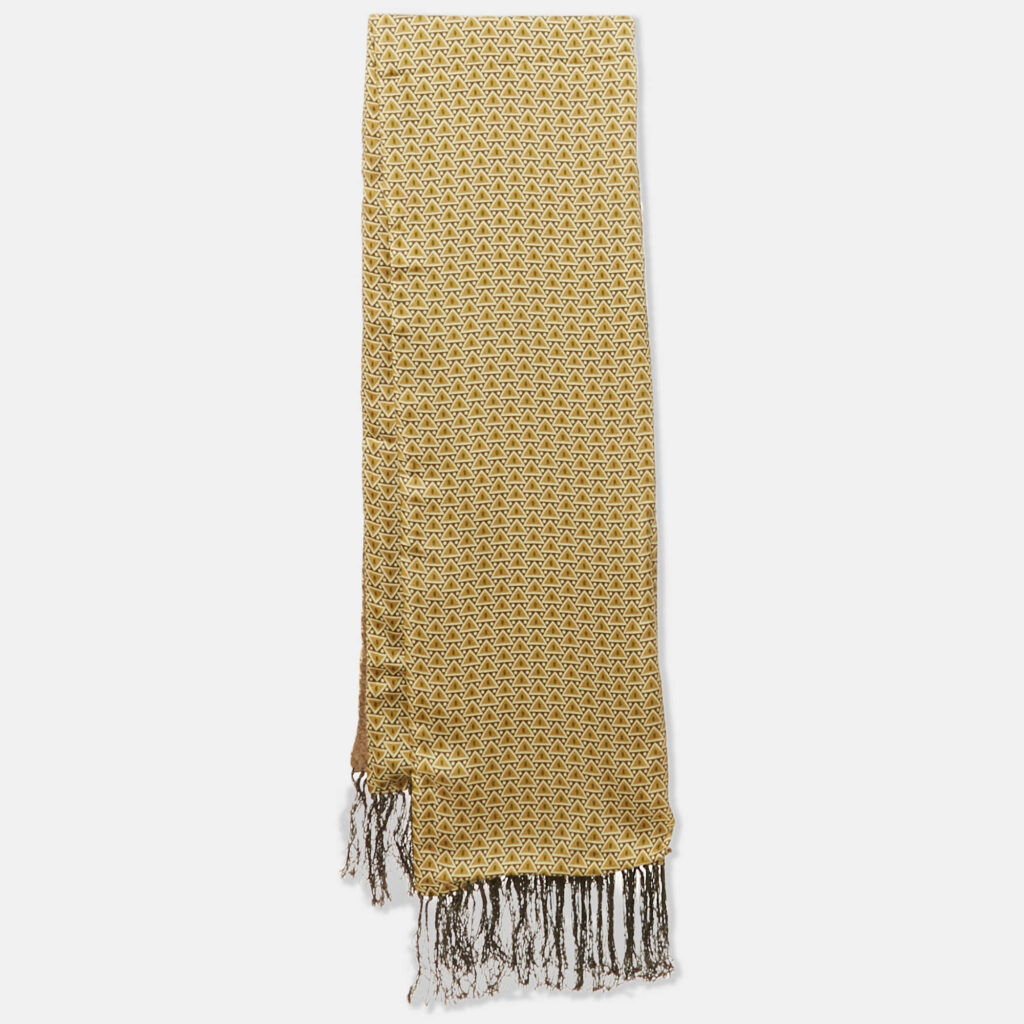 Giorgio Armani Brown Print Silk Fringed Scarf Giorgio Armani Brown Print Silk Fringed Scarf