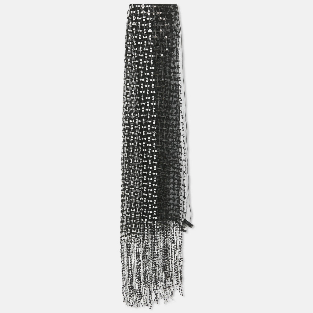 Giorgio Armani Black Sequin Crepe Fringed Stole Giorgio Armani Black Sequin Crepe Fringed Stole