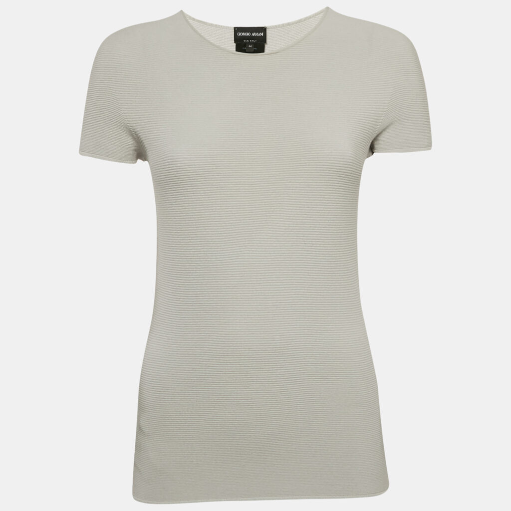 Giorgio Armani Grey Knit Links-Stitch Viscose Short Sleeve Jumper M