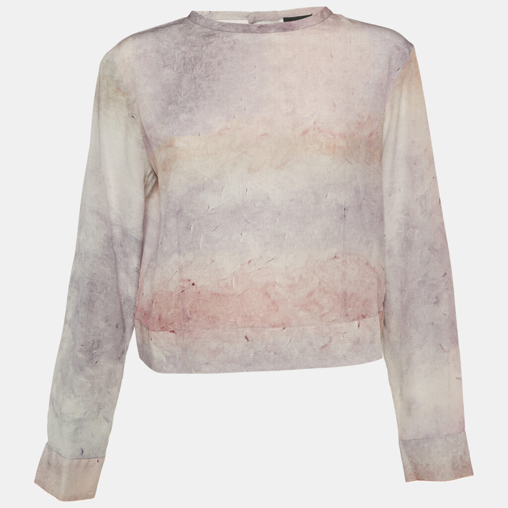 Giorgio Armani Pink/Purple Printed Silk Open Back Blouse L