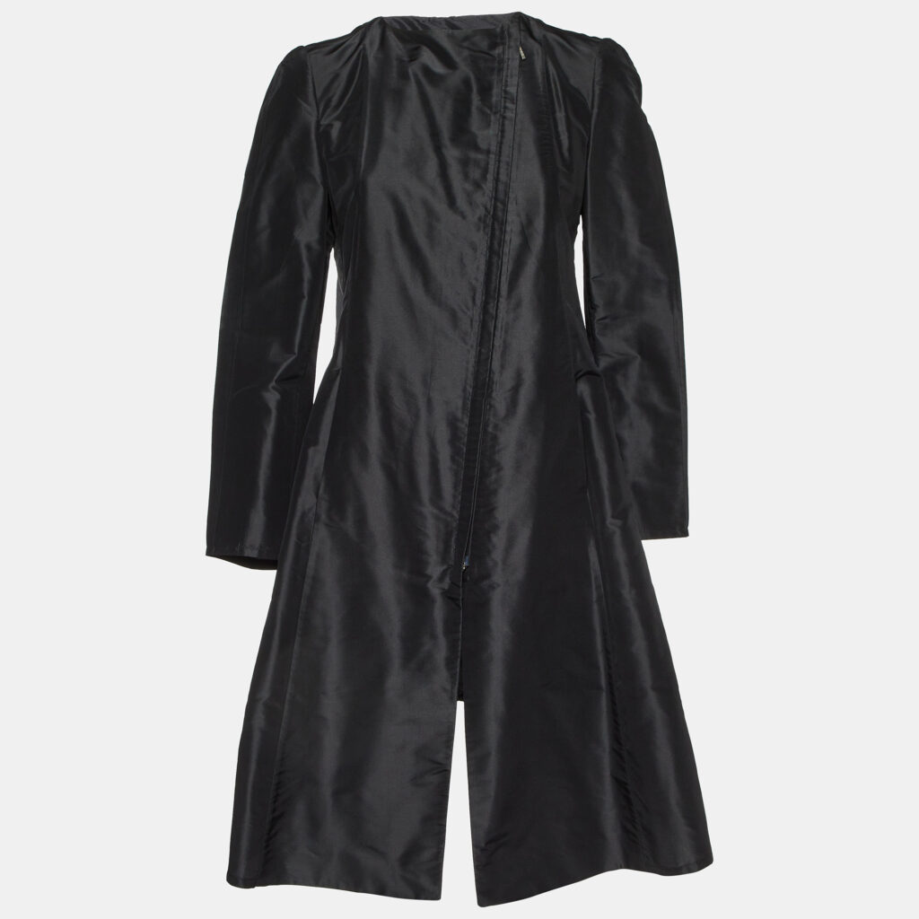 Giorgio Armani Black Silk Zip - Up Coat M Giorgio Armani Black Silk Zip - Up Coat M