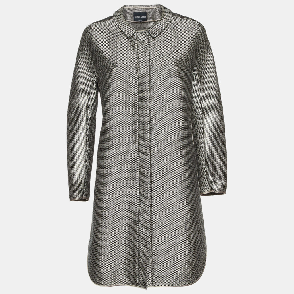 Giorgio Armani Grey/Black Basket Weave Zip-Up Overcoat M Giorgio Armani Grey/Black Basket Weave Zip-Up Overcoat M