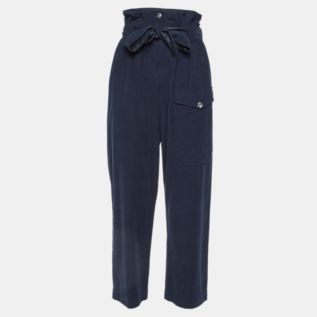Giorgio Armani Midnight Blue Corduroy Belted Trousers S Giorgio Armani Midnight Blue Corduroy Belted Trousers S