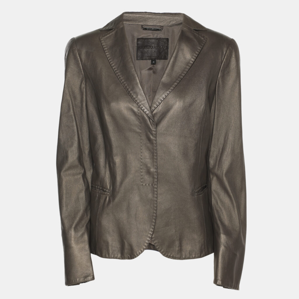 Giorgio Armani Metallic Olive Lambskin Blazer M Giorgio Armani Metallic Olive Lambskin Blazer M