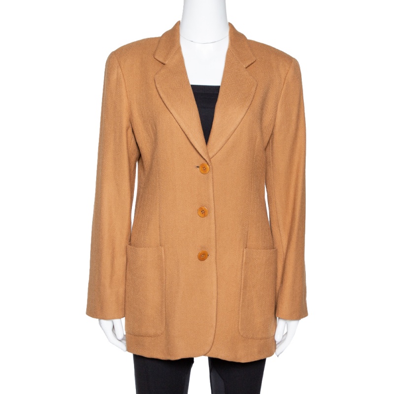 Giorgio Armani Vintage Brown Herringbone Wool Blazer M Giorgio Armani Vintage Brown Herringbone Wool Blazer M