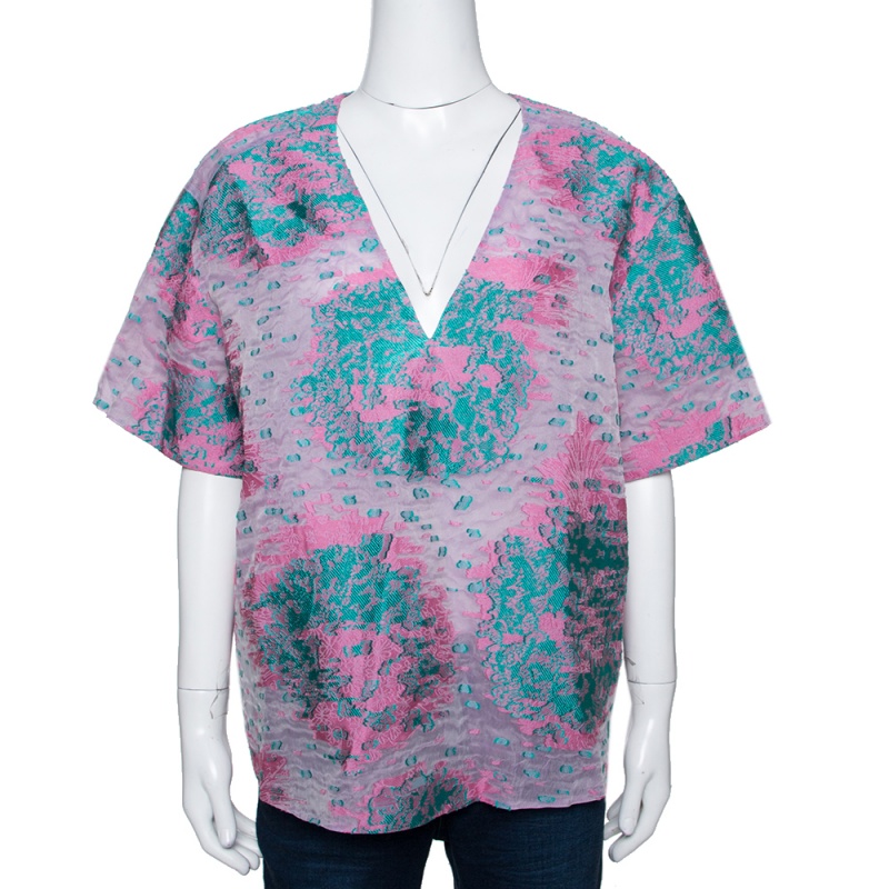 Giorgio Armani Pink Floral Jacquard Silk Blend Oversized Blouse XL Giorgio Armani Pink Floral Jacquard Silk Blend Oversized Blouse XL