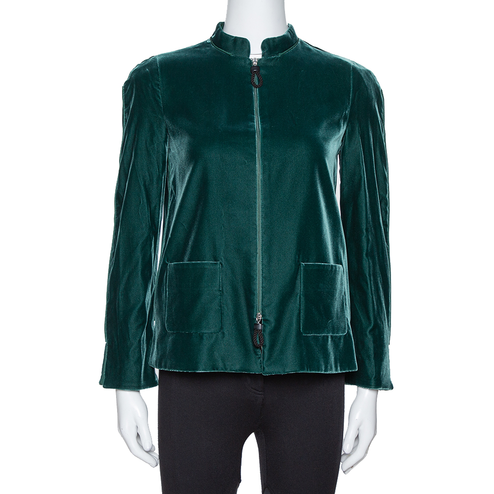 Giorgio Armani Emerald Green Velvet Zip Front Jacket S Giorgio Armani Emerald Green Velvet Zip Front Jacket S