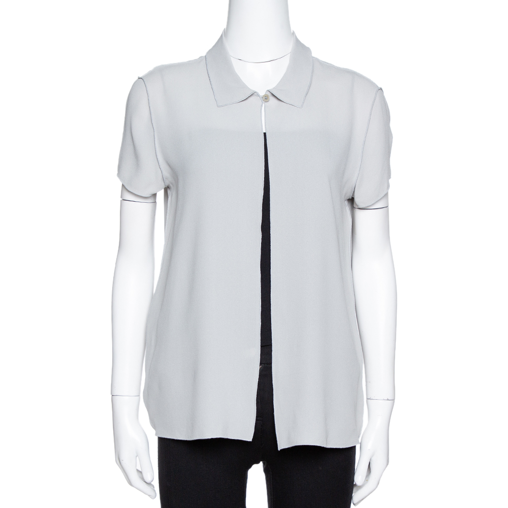 Giorgio Armani Grey Silk Crepe Open Front Blouse M Giorgio Armani Grey Silk Crepe Open Front Blouse M