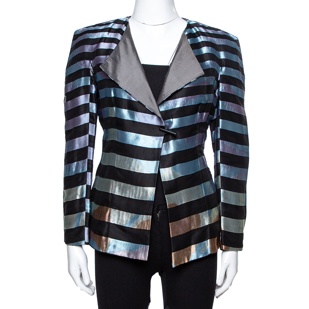 Giorgio Armani Multicolor Striped Jacquard Toggle Button Jacket S Giorgio Armani Multicolor Striped Jacquard Toggle Button Jacket S