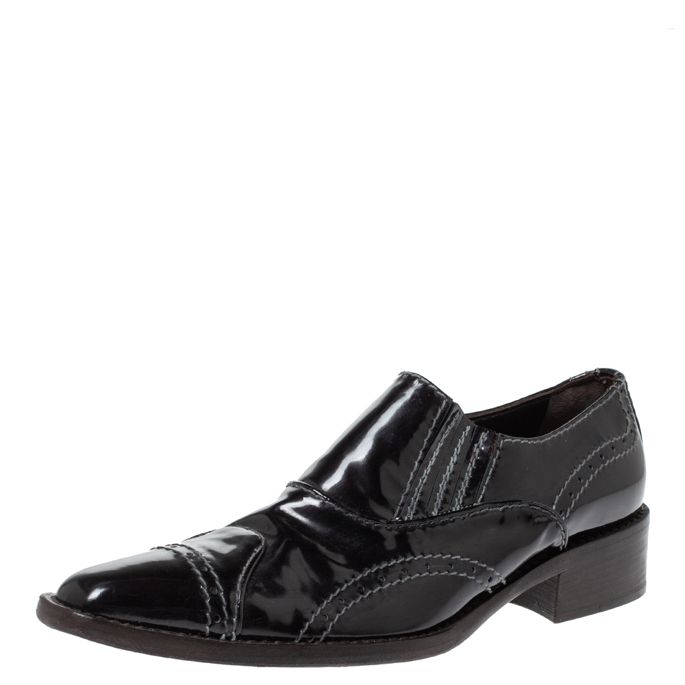 Giorgio Armani Black Patent Leather Stitch Detailed Slip On Loafer Size 38.5 Giorgio Armani Black Patent Leather Stitch Detailed Slip On Loafer Size 38.5