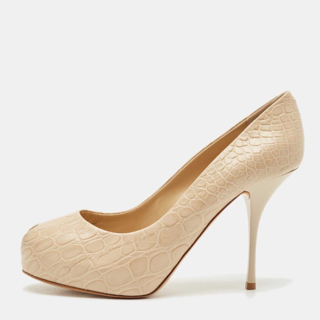 Giuseppe Zanotti Beige Croc Embossed Leather Sharon Peep Toe Platform Pumps Size 41 Giuseppe Zanotti Beige Croc Embossed Leather Sharon Peep Toe Platform Pumps Size 41