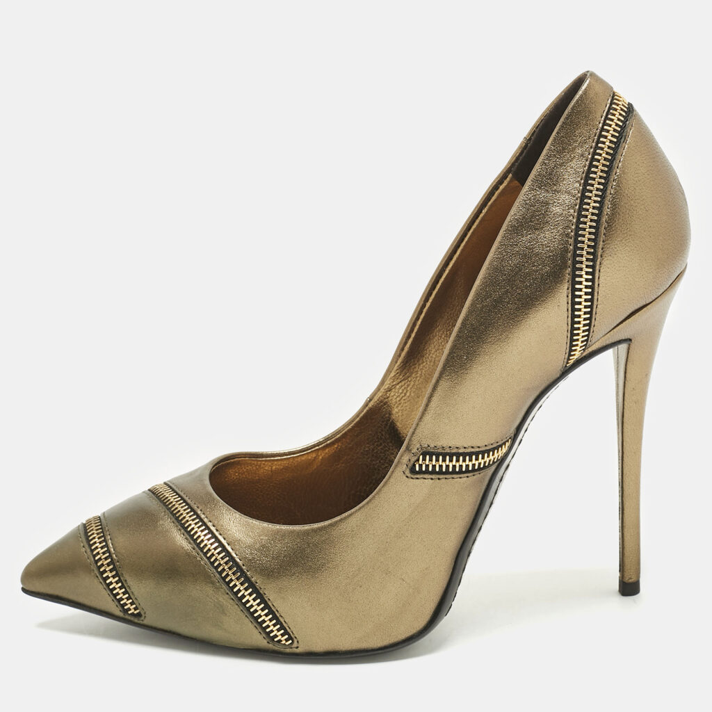 Giuseppe Zanotti Bronze Metallic Leather Zipper Accent Pumps Size 37 Giuseppe Zanotti Bronze Metallic Leather Zipper Accent Pumps Size 37
