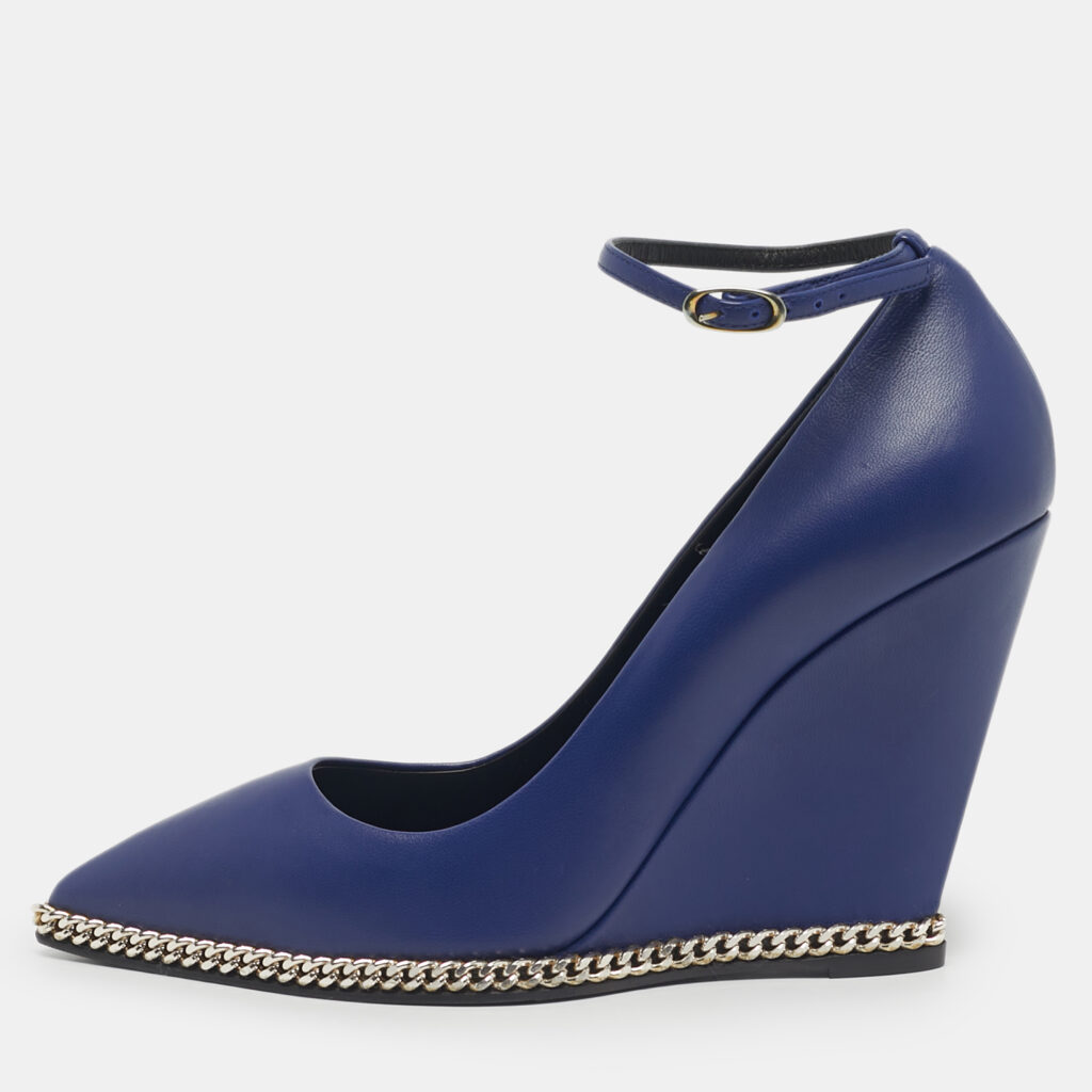 Giuseppe Zanotti Blue Leather Yvette Chain Wedge Pumps Size 37.5 Giuseppe Zanotti Blue Leather Yvette Chain Wedge Pumps Size 37.5