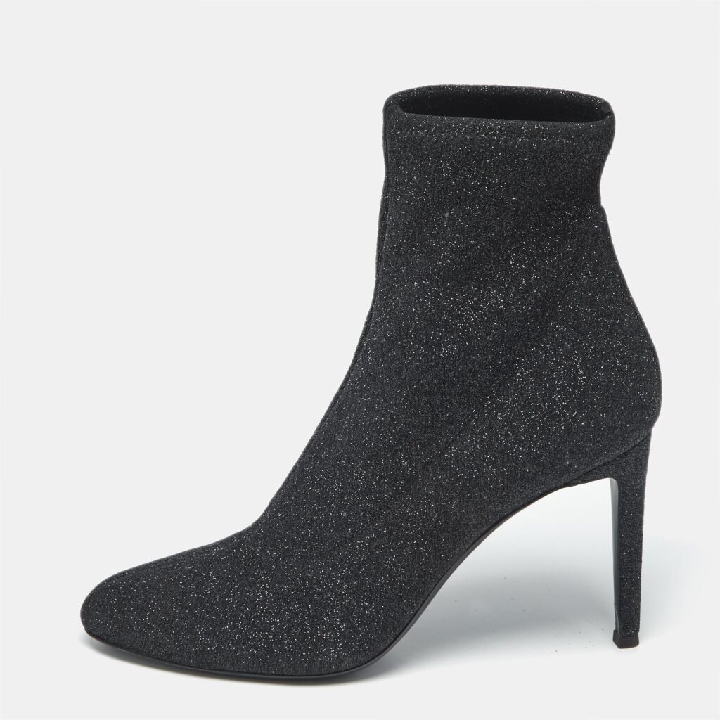 Giuseppe Zanotti Black Glitter Knit Fabric Ankle Boots Size 41 Giuseppe Zanotti Black Glitter Knit Fabric Ankle Boots Size 41