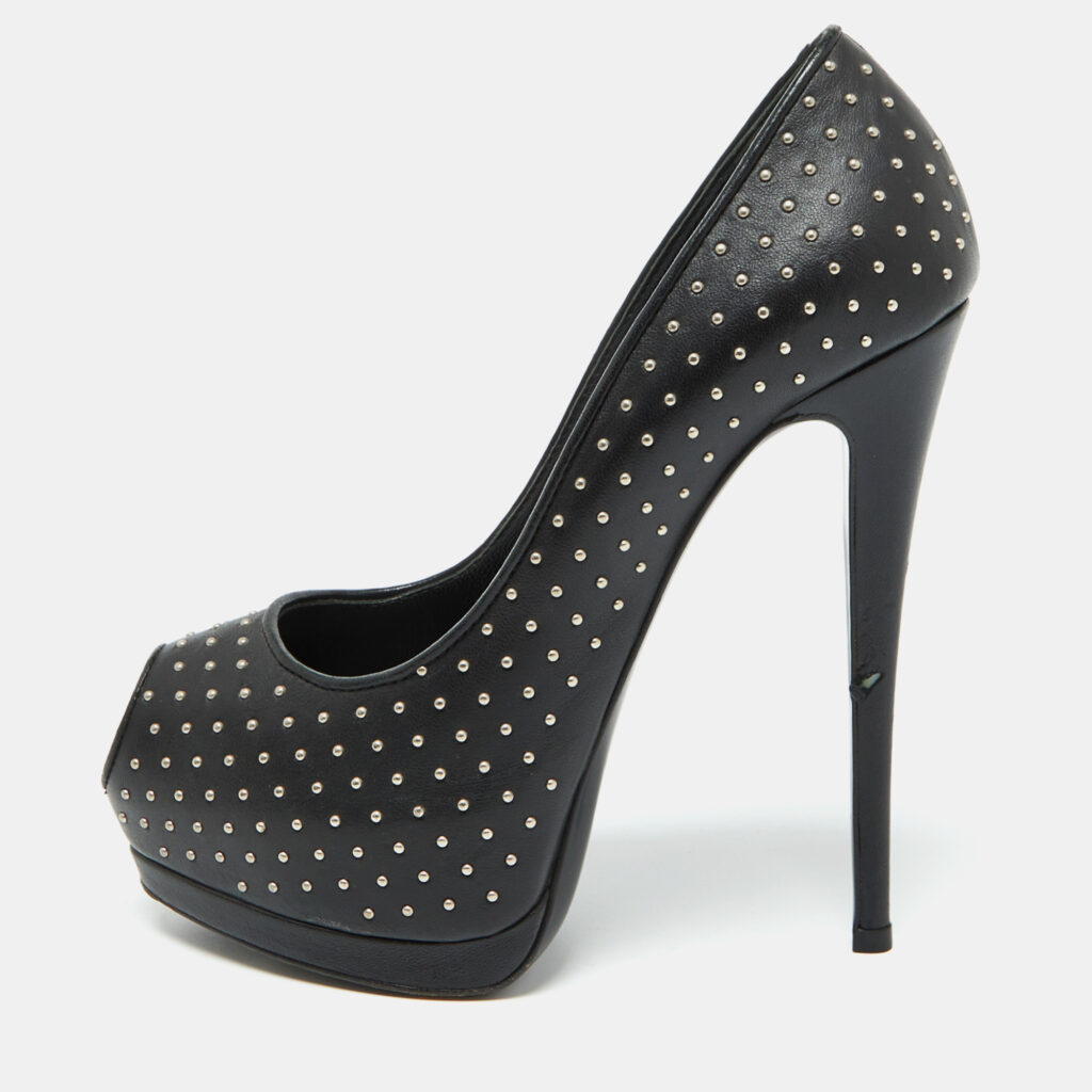 Giuseppe Zanotti Black Leather Studded Peep Toe Platform Pumps Size 37 Giuseppe Zanotti Black Leather Studded Peep Toe Platform Pumps Size 37