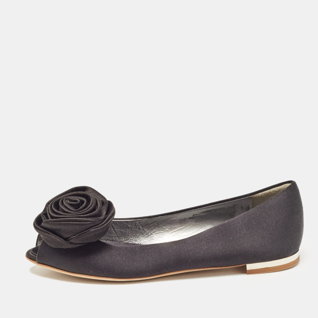 Giuseppe Zanotti Black Satin Flower Applique Ballet Flats Size 36 Giuseppe Zanotti Black Satin Flower Applique Ballet Flats Size 36