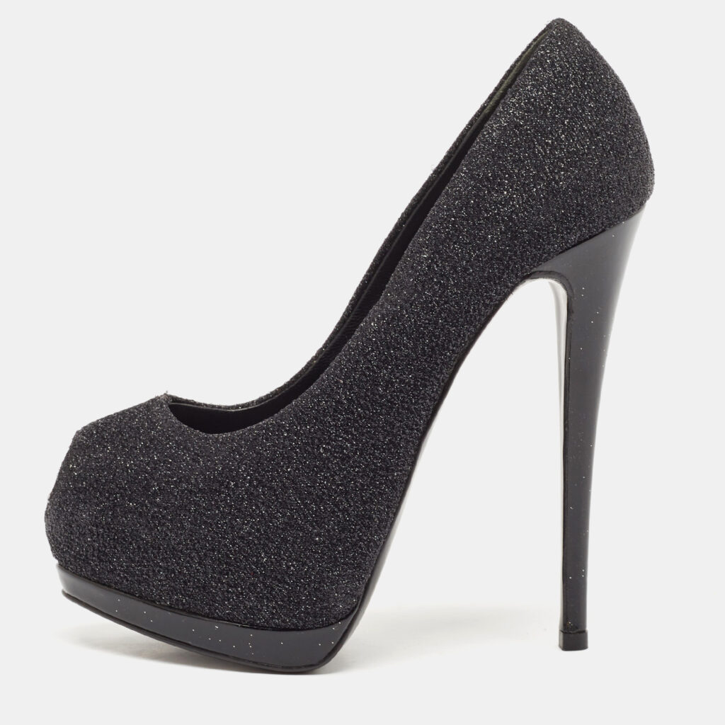 Giuseppe Zanotti Black Lurex Fabric Sharon Peep Toe Pumps Size 36 Giuseppe Zanotti Black Lurex Fabric Sharon Peep Toe Pumps Size 36