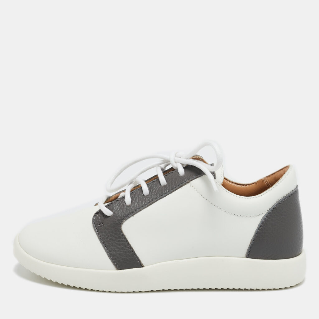 Giuseppe Zanotti White/Grey Leather G Runner Low Top Sneakers Size 36 Giuseppe Zanotti White/Grey Leather G Runner Low Top Sneakers Size 36