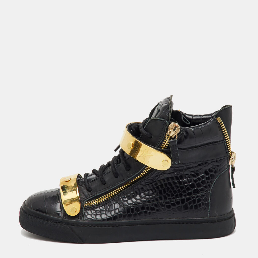 Giuseppe Zanotti Black Croc Embossed Leather Coby High Top Sneakers Size 40 Giuseppe Zanotti Black Croc Embossed Leather Coby High Top Sneakers Size 40